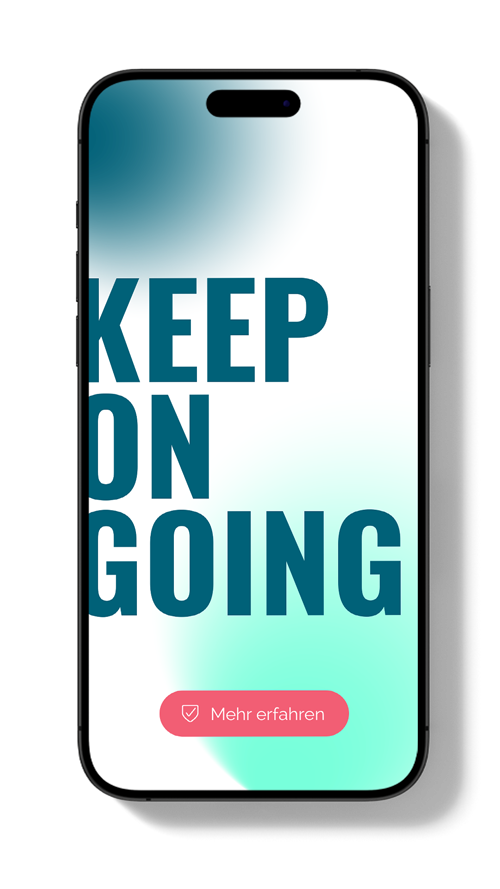 Mockup eines Smartphones mit einem Motiv der freem-Kampagne, der Titel "Keep on going"